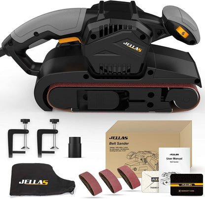 Jellas 7Amp Belt Sander 3 × 21-Inch with Dust Bag, Bench Sander with Variable-speed Control, 2 in 1 Vacuum Adapter, 10 Feet (3 Meters) Length Power Cord, Belt Sanders for Woodworking
