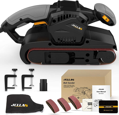 Jellas 7Amp Belt Sander 3 × 21-Inch with Dust Bag, Bench Sander with Variable-speed Control, 2 in 1 Vacuum Adapter, 10 Feet (3 Meters) Length Power Cord, Belt Sanders for Woodworking