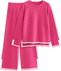 Tanming Women's 2 Piece Outfits Long Sleeve Knit Sweater Top Wide Leg Pants Lounge Sets Tracksuits