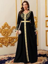 Elegant Muslim Dress with Gold Embroidered Evening Gown, Traditional Islamic Attire