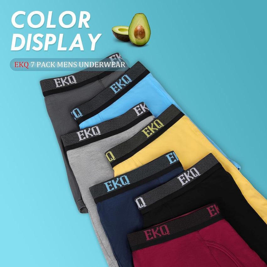 Mens Underwear Breathable Boxer Briefs 7 Pack Bamboo Rayon Boxers for Men Soft Stretchy Men's Underwear with Fly