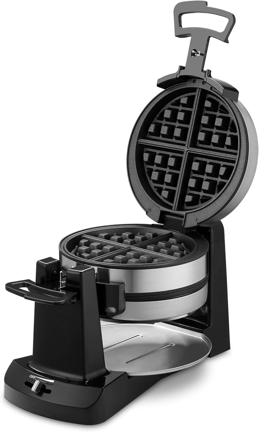 Cuisinart Round Flip Belgian Waffle Maker, Black/Silver, 1 inch thick, WAF-F30NAS