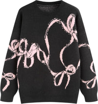 CIDER Womens Sweater Bow Knot Cute Y2k Long Sleeve Crew Neck Pullover Tops