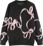 CIDER Womens Sweater Bow Knot Cute Y2k Long Sleeve Crew Neck Pullover Tops