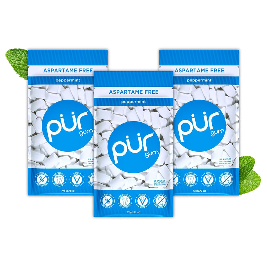PUR Gum | Aspartame Free Chewing Gum | 100% Xylitol | Natural Spearmint Flavored Gum, 55 Pieces (Pack of 3)