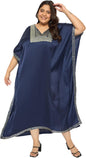 Gypsie Blu Women’s Plus Size Satin Sequin Kaftan Dress with Kimono Sleeves Casual Resort Wear Stylish Loose Fit Evening Dress