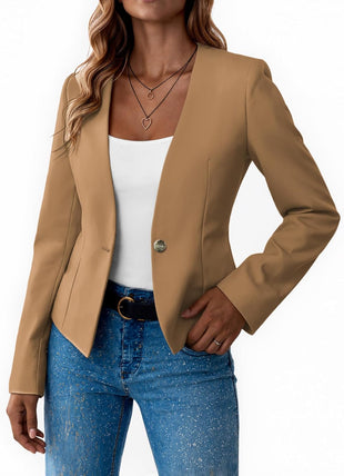 Mina Self 2025 Fall Women's Casual Blazer - Collarless Open Front Full-Lined Slim Petite Lightweight Trendy Work Jacket