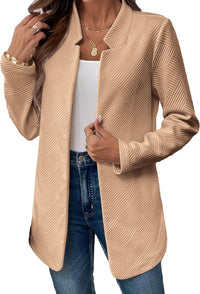 Mina Self Womens Tweed Long Jacket 2025 Notch Fall Winter Warm Cardigan Elegant Casual Work Office Blazer with Pockets