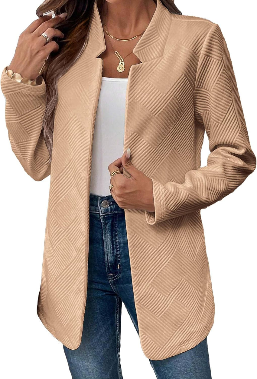 Mina Self Womens Tweed Long Jacket 2025 Notch Fall Winter Warm Cardigan Elegant Casual Work Office Blazer with Pockets