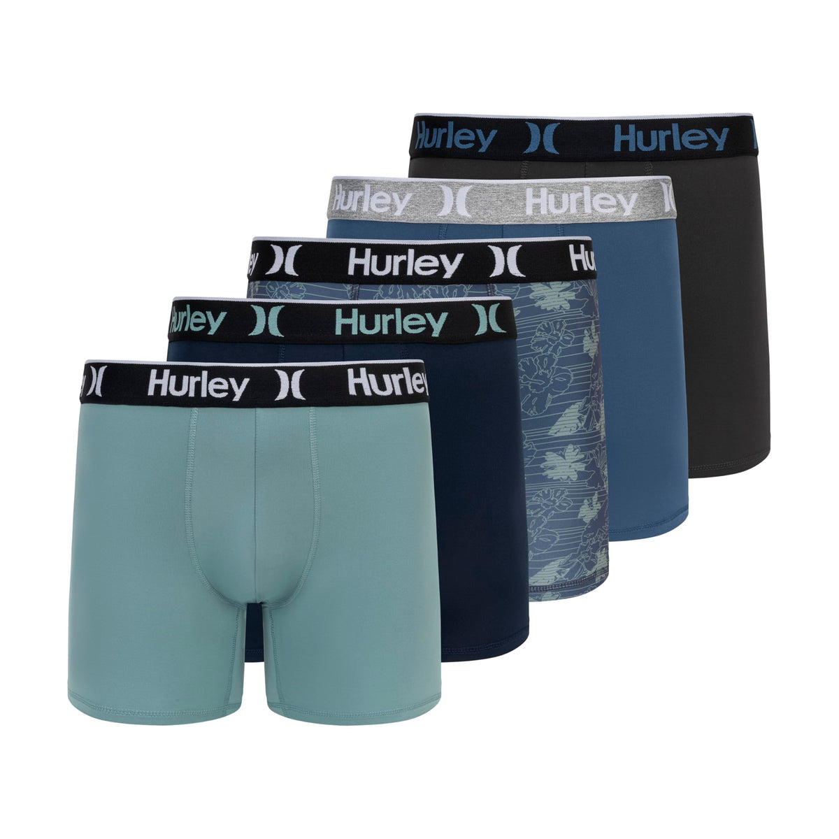 Hurley Men's 5-Pack Boxer Briefs, Green/Blue, Large