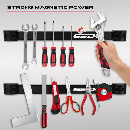 48" Heavy Duty Garage Wall Organizer, Wall Mount Tool Storage Rack with Adjustable Hooks, Garden Tool Organizer Hold Up to 300lbs, Easy Installation (3 Panels, 8 Hooks, 3 Straps)