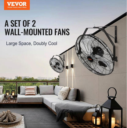 VEVOR 18 inch Wall Mount Fan Waterproof 2 Packs, 3 speed High Velocity 4000 CFM Industrial Wall Fan for Indoor, Commercial, Residential, Warehouse, Greenhouse, Workshop, Basement, Garage,Black