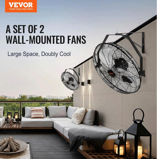 VEVOR 18 inch Wall Mount Fan Waterproof 2 Packs, 3 speed High Velocity 4000 CFM Industrial Wall Fan for Indoor, Commercial, Residential, Warehouse, Greenhouse, Workshop, Basement, Garage,Black