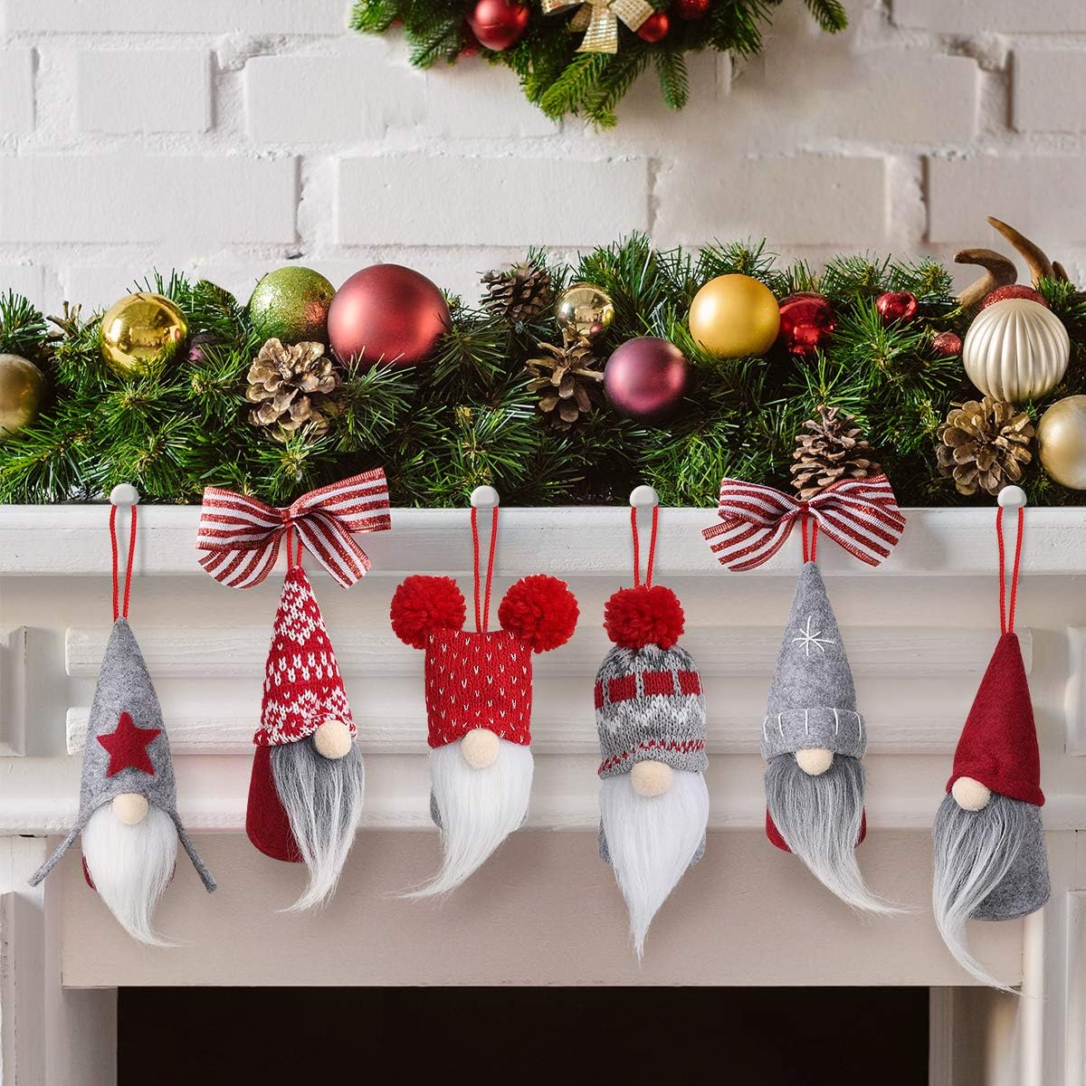 D-FantiX Gnome Christmas Ornaments Set of 6, Handmade Swedish Tomte Gnomes Decorative Ornaments Plush Christmas Decorations Tree Hanging Scandinavian Santa Elf Home Table Decor 2025