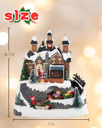 Bdor Christmas Village Lighted Decoration Musical Animated Display Christmas Collectible Santa Battery Operated Resin Indoor Decor