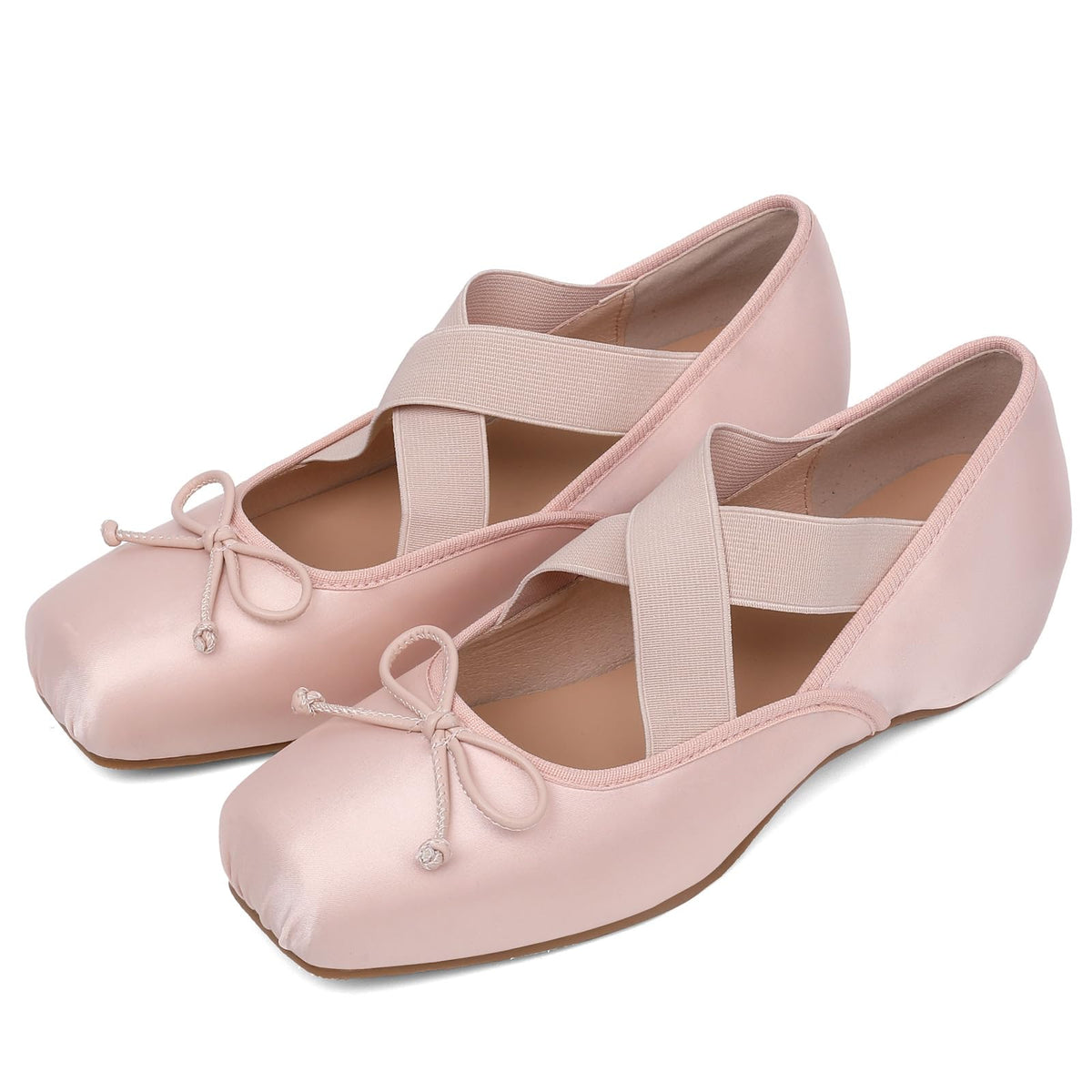 Women's Ballet Flats Square Toe Criss Cross Straps with Bow Low Wedge Shoes