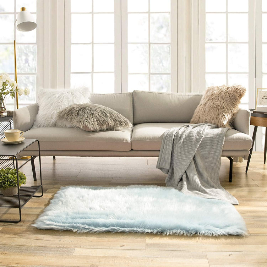 Ashler Faux Fur Rug, Dark Blue Area Rugs, Fluffy Sheepskin Fur Rug, Fuzzy Ultra Soft 2 x 6 Ft Rugs, Machine Washable Shag Rug, Nursery Throw Rugs for Bed, Living, Kids Room