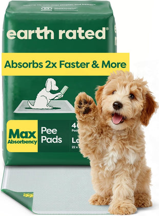 Earth Rated Max Absorbency Puppy Pee Pads for Dogs Absorbs 2X Faster & 2X More, Leak-Proof, Odor Control Potty Training, Unscented, Large, 22” x 23”, 40 Count