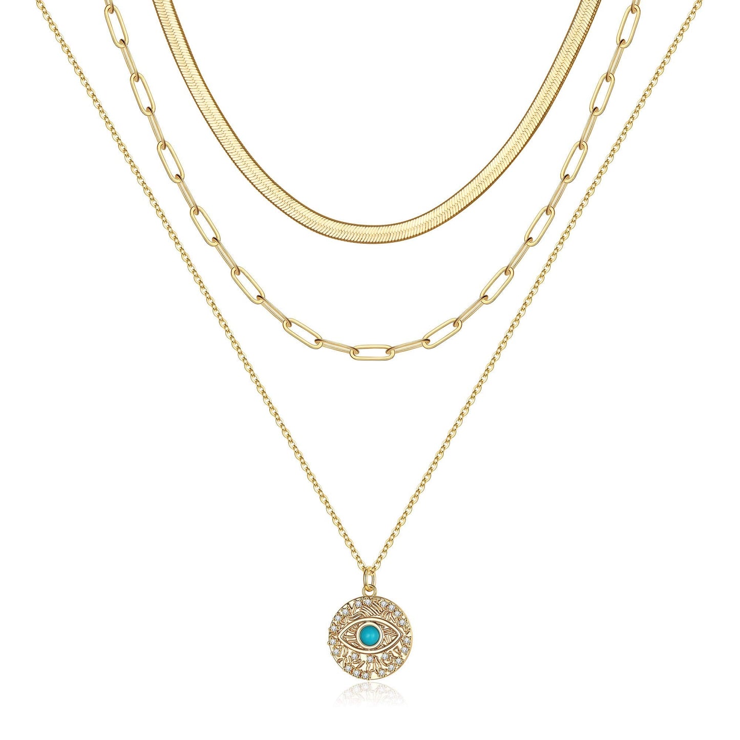 Turandoss Dainty Layered Choker Necklace, Handmade Y Pendant Necklace Multilayer Bar Disc Necklace Adjustable Layering Choker Necklaces for Women