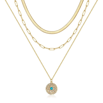 Turandoss Dainty Layered Choker Necklace, Handmade Y Pendant Necklace Multilayer Bar Disc Necklace Adjustable Layering Choker Necklaces for Women