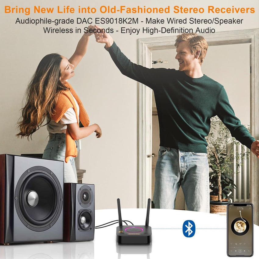 [Upgraded] 1Mii B06Pro Long Range Bluetooth Receiver, HiFi Wireless Audio Adapter, Bluetooth 5.1 Receiver with 3D Surround aptX HD Low Latency Optical RCA AUX 3.5mm Coaxial for Home Stereo System