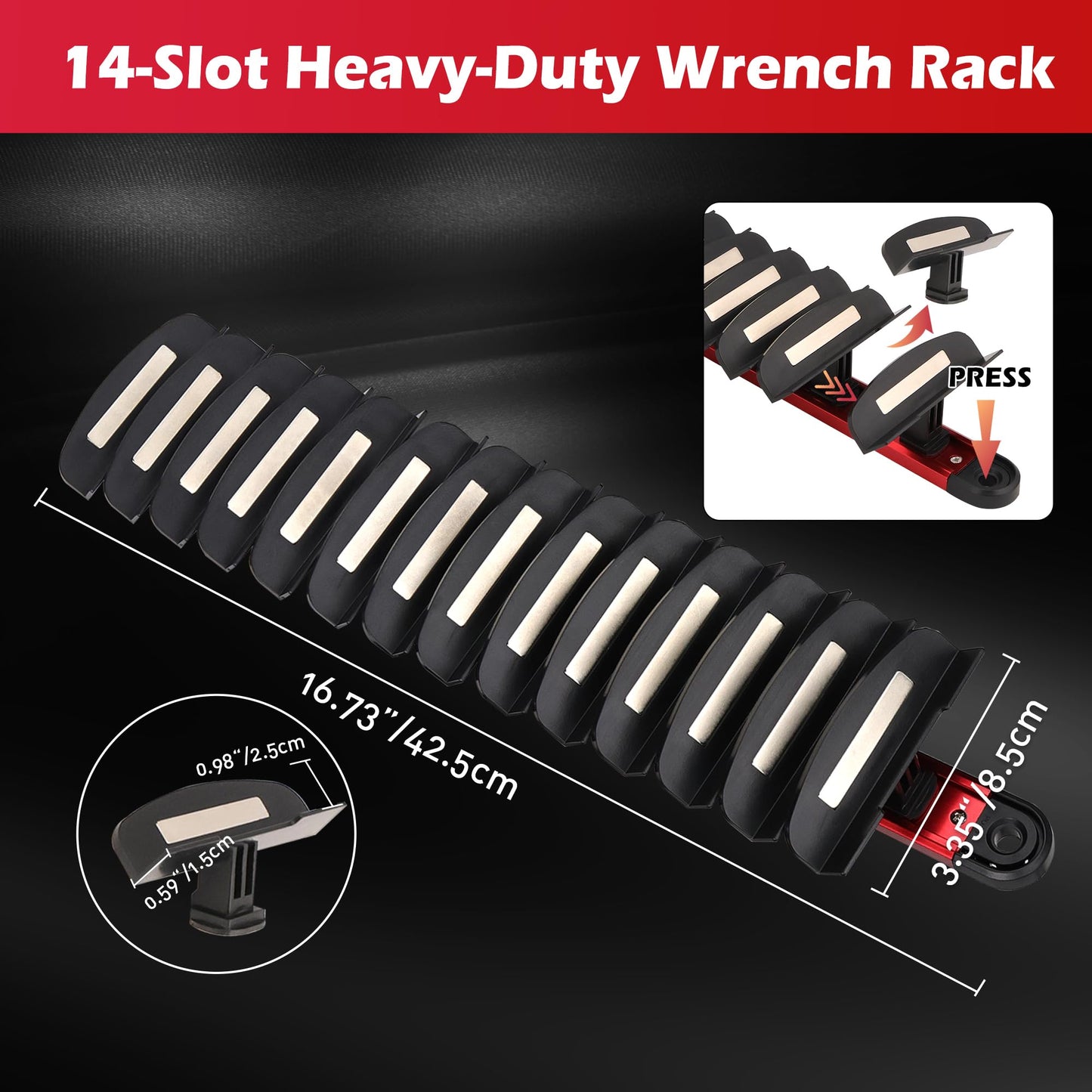 2-Pack Magnetic Wrench Organizer, 32-Slot Premium Wrench Rack Holder Tool Trays for Toolboxes Drawer Storage, SAE (1/4" - 1-1/16") & Metric (6mm - 24mm)