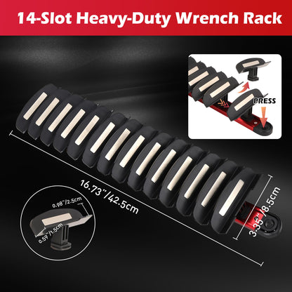 2-Pack Magnetic Wrench Organizer, 32-Slot Premium Wrench Rack Holder Tool Trays for Toolboxes Drawer Storage, SAE (1/4" - 1-1/16") & Metric (6mm - 24mm)