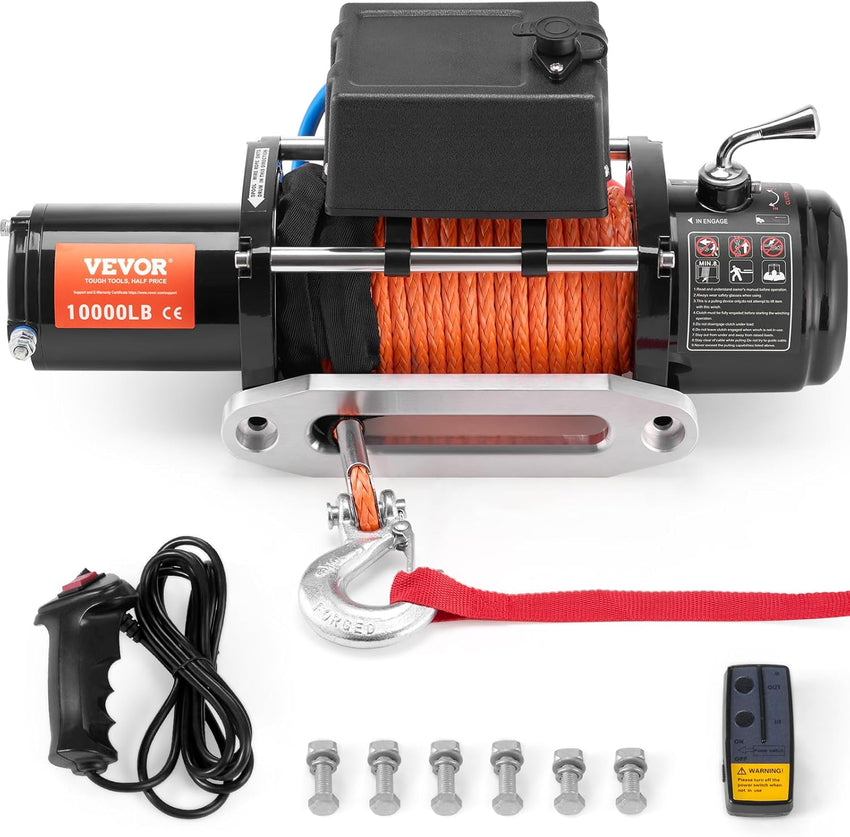 VEVOR 13,500 lb Electric, Truck Winch 12V DC 3/8 in x 80 ft Synthetic Rope Aluminum Fairlead Wireless & Wired Remote Control, 13500 lbs, IP55 Waterproof Towing for Off Road Jeep SUV Boat