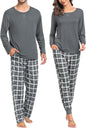 SWOMOG Couples Pajama Sets Women & Men Long Sleeve Sleepwear Top Plaid Pants Loungewear Set with Pockets