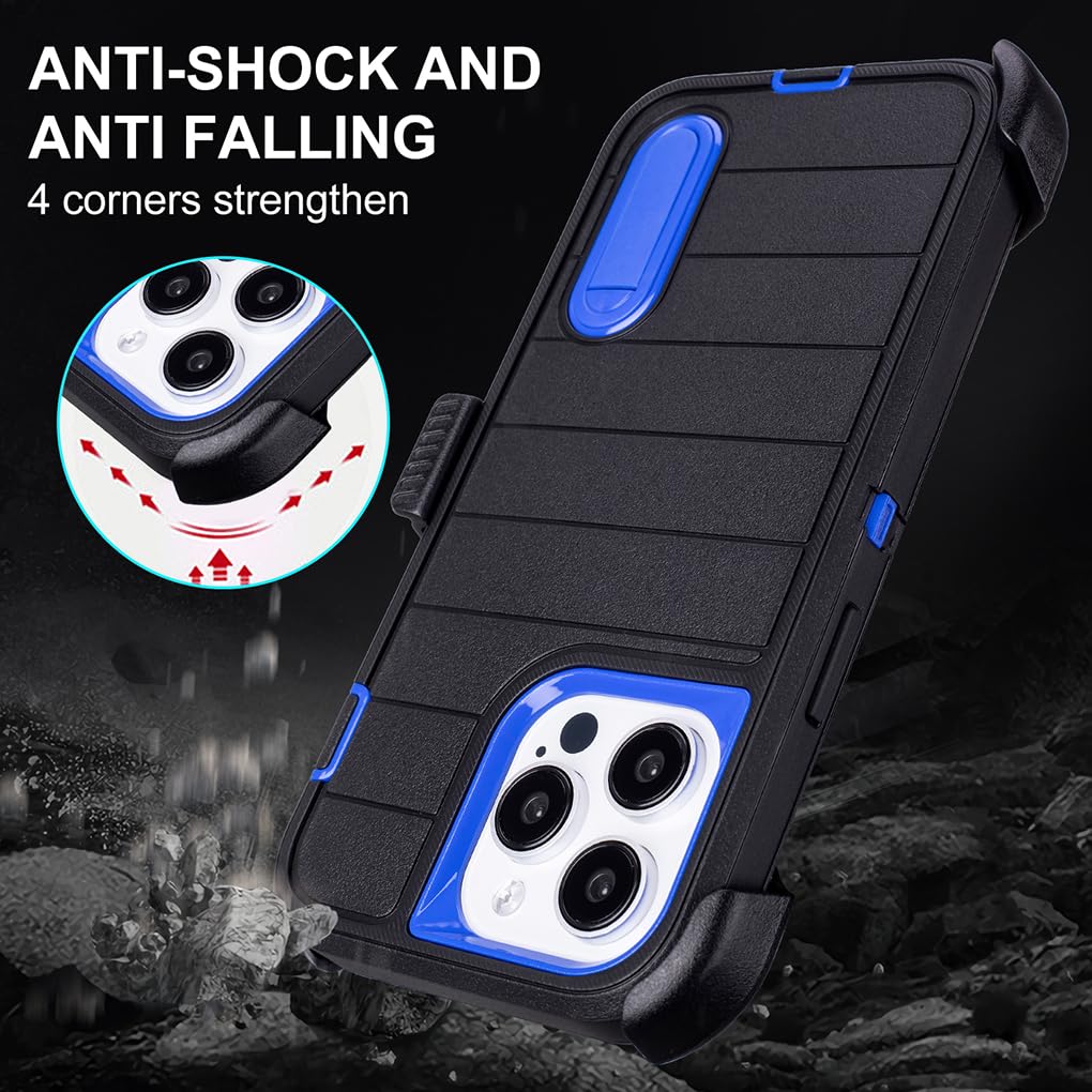 Phone Cases for iPhone 12 Pro Max Case Black with Belt Clip,3 Layers of Sturdy,Military Grade Shockproof ProMax Holster Protective Cases for Heavy Duty iPhone 12 Pro Max Phone Case Black Blue