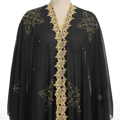 IKADEX Women Muslim Cardigan Hijab Dress Batwing Hot Drilling Chiffon Kimono Islam Kaftan Robe African Dresses