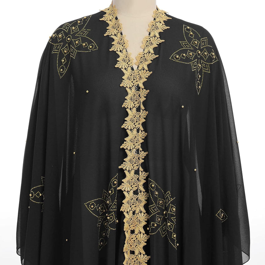 IKADEX Women Muslim Cardigan Hijab Dress Batwing Hot Drilling Chiffon Kimono Islam Kaftan Robe African Dresses