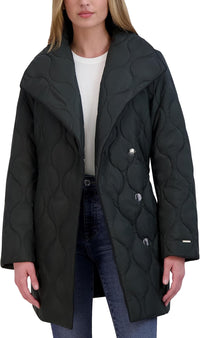 TAHARI womens Hourglass Quilted Wrap Coat
