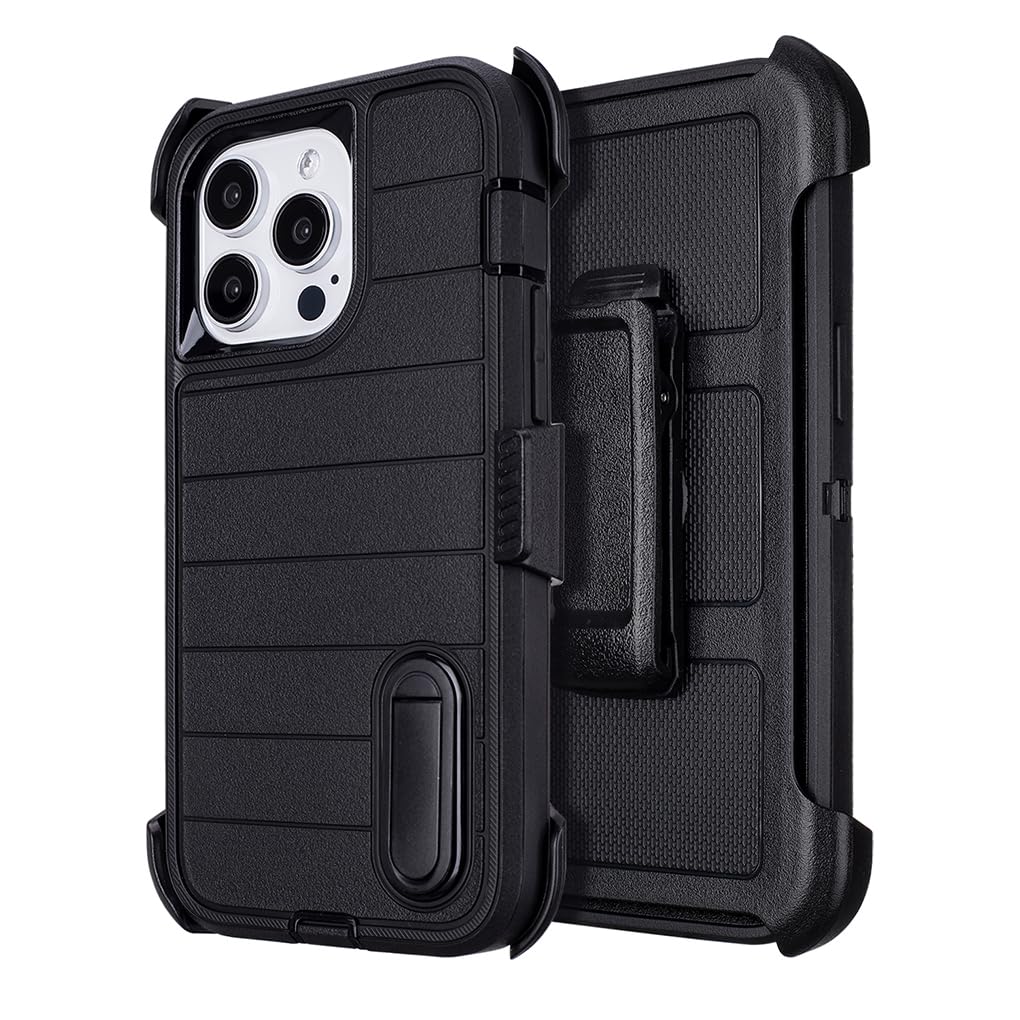 for Phone Case iPhone 14 Pro Max Case Black with Belt Clip Heavy Duty Holster for Shockproof Cases,3 Layers of Sturdy,Military Grade Defender Cover for iPhone 14 Pro Max Cases Black 6.7 Inch