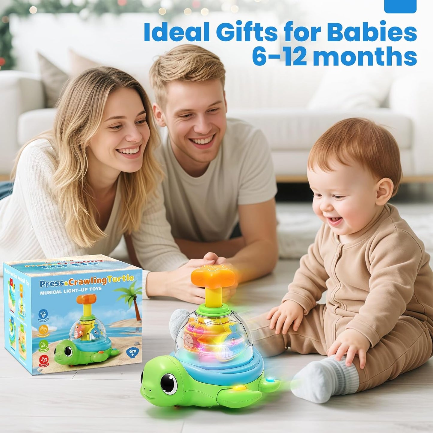 Musical Baby Toys for 1 Year Old - Crawling Turtle Infant Toys 6-12 Months, Press & Glow & Spin for Cause and Effect, Tummy Time Development, Christmas Birthday Gifts for 1 Yr Old Boy Girl 9-18 Month