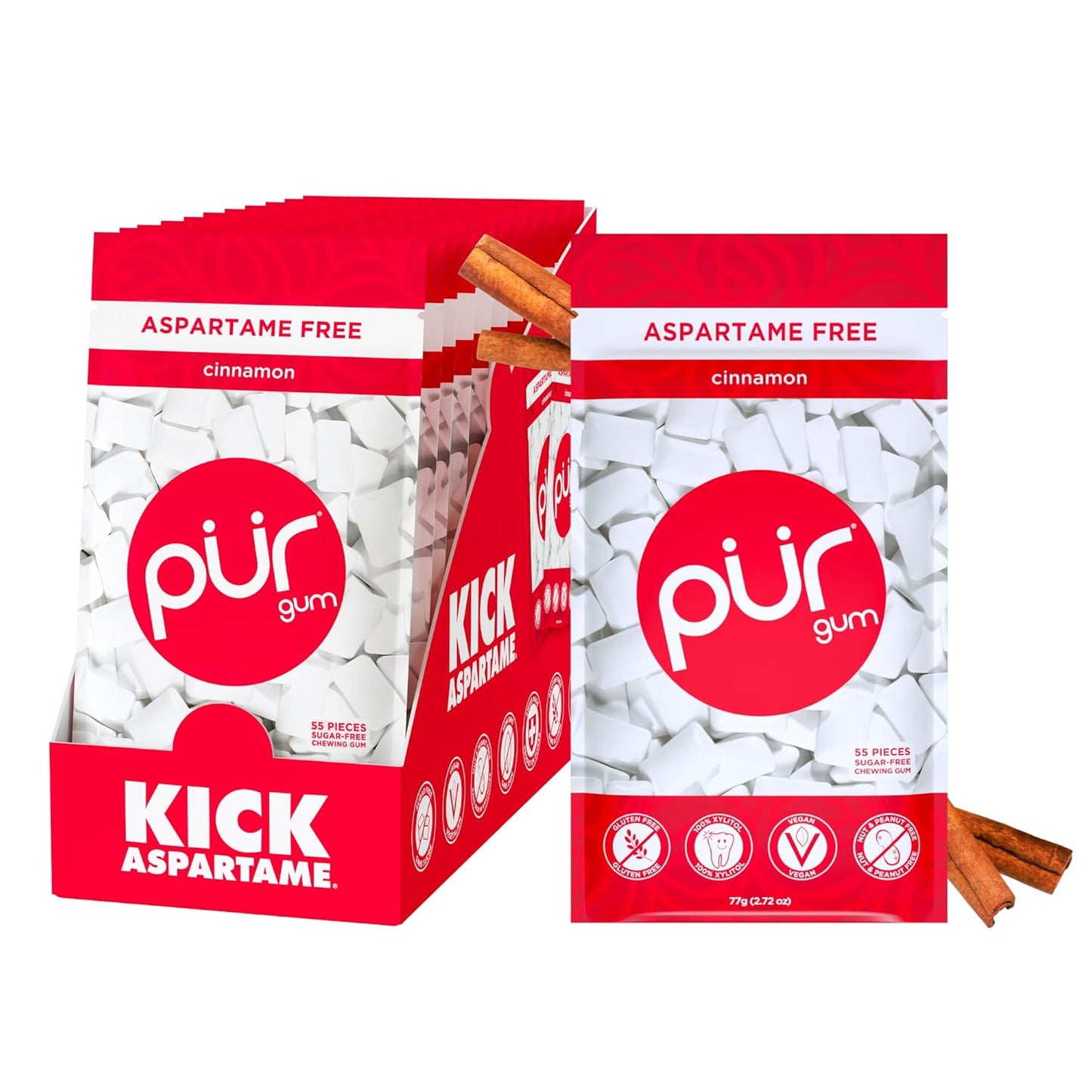 PUR Gum | Aspartame Free Chewing Gum | 100% Xylitol | Natural Spearmint Flavored Gum, 55 Pieces (Pack of 3)