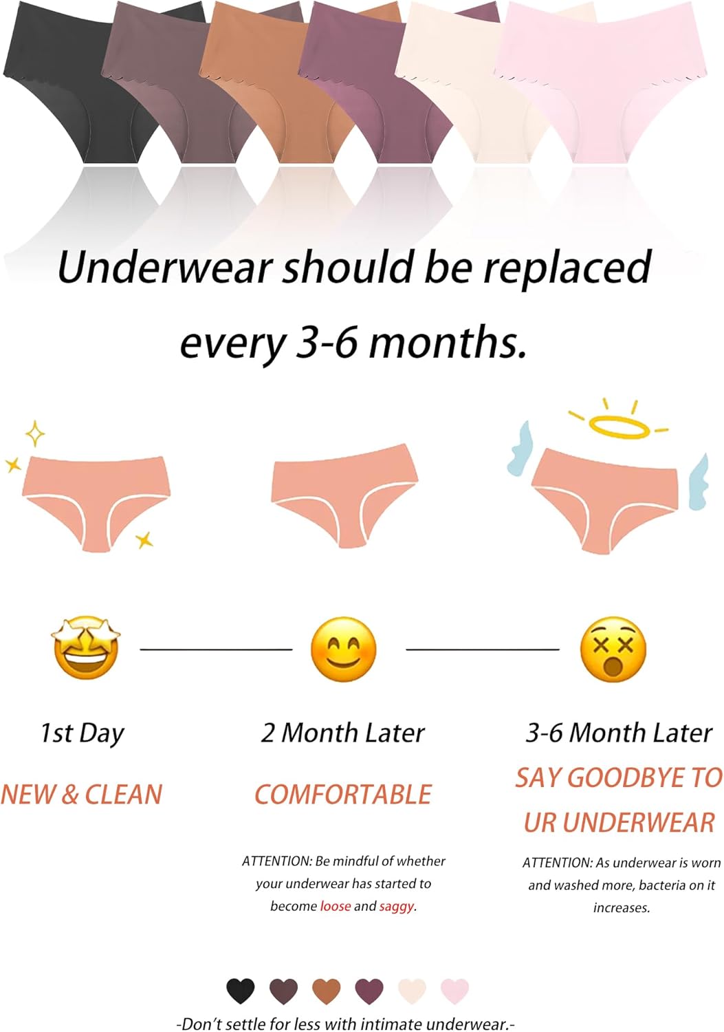 Sth Big High Waisted Seamless Underwear for Women No Show Panties Cheeky Scalloped Edge Bikini Breathable Briefs 6 Pack