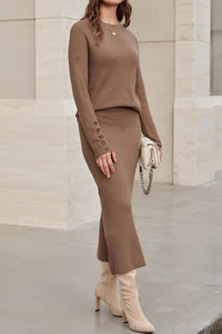 Arach&Cloz Women's Wool Blend Sweater 2 Piece Sets Winter Business Long Sleeve Top Midi Skirts Outfits 2025