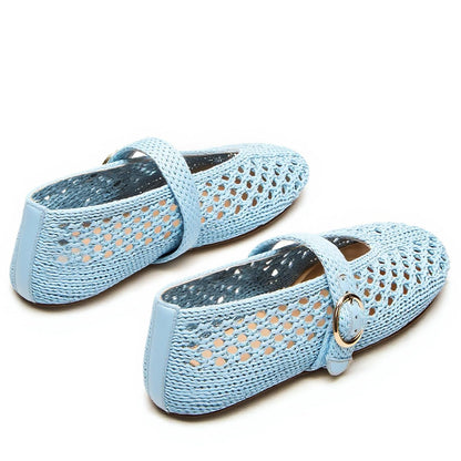 Woven Ballet Flats Women Mesh Raffia Flats Round Toe Mary Janes Comfortable Ballerina Flat Shoes