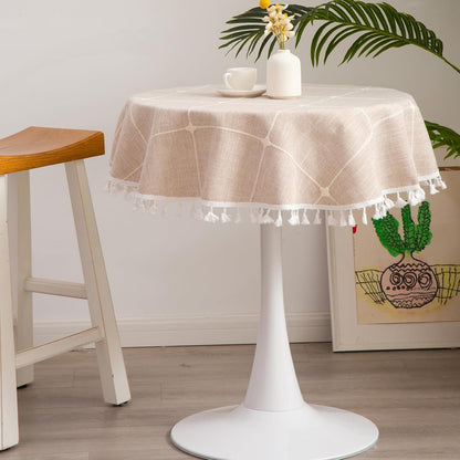 Square Lattice Small Tablecloth Cotton Linen Light Brown Dust-Proof Washable Boho Embroidery Table Cover Rustic Table Cloth for Coffee Party Kitchen Dining Tabletop Decoration 36 x 36 Inch