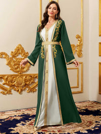 Elegant Muslim Dress with Gold Embroidered Evening Gown, Traditional Islamic Attire