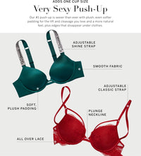 Victoria's Secret Very Sexy Logo Shine Strap Push-Up Bra, Adds One Cup Size, Padded, Plunge Neckline, Bras for Women, Black Shine, 32C