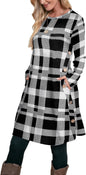 OFEEFAN Fall and Winter Tunic Dress with Pockets Long Sleeve Crew Neck Buttons Side