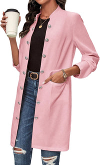 Mina Self 2024 Fall Fashion Long Blazer Jacket Double-Breasted Elegant Open Front Solid Business Casual Pocket Suit
