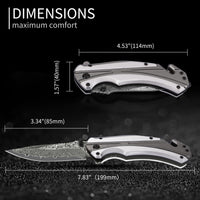 Damascus Pocket Knife for Men, Folding Knife Outdoor Tactical Knives for Hunting Fishing Camping, 3.7" Handmade Damascus Steel Blade, Liner Lock, Christmas Gifts for Men Women Dad Husband Boyfriend