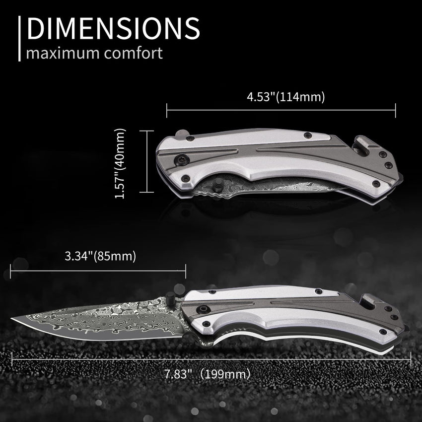Damascus Pocket Knife for Men, Folding Knife Outdoor Tactical Knives for Hunting Fishing Camping, 3.7" Handmade Damascus Steel Blade, Liner Lock, Christmas Gifts for Men Women Dad Husband Boyfriend