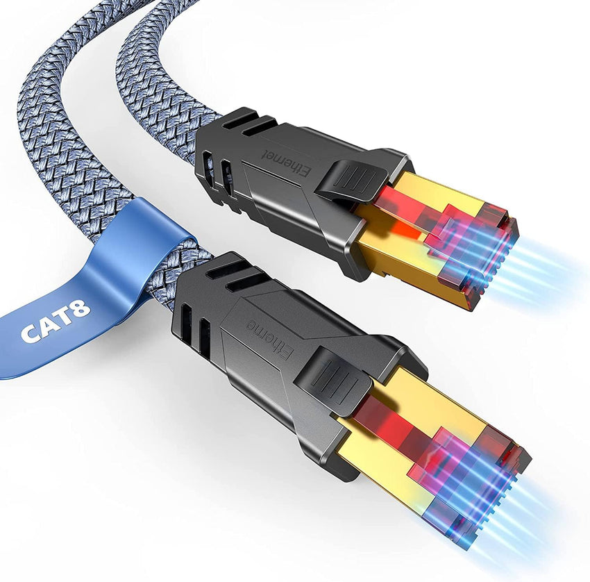 Cat 8 Ethernet Cable 100 FT,Snowkids High Speed 40Gbps,2000Mhz Braided High Duty LAN Cable,Gold Plated RJ45 Connector,S/FTP Shielded Indoor Flat 26AWG Network Cable for Modem/Router/ps-3/4/5/Gaming/PC