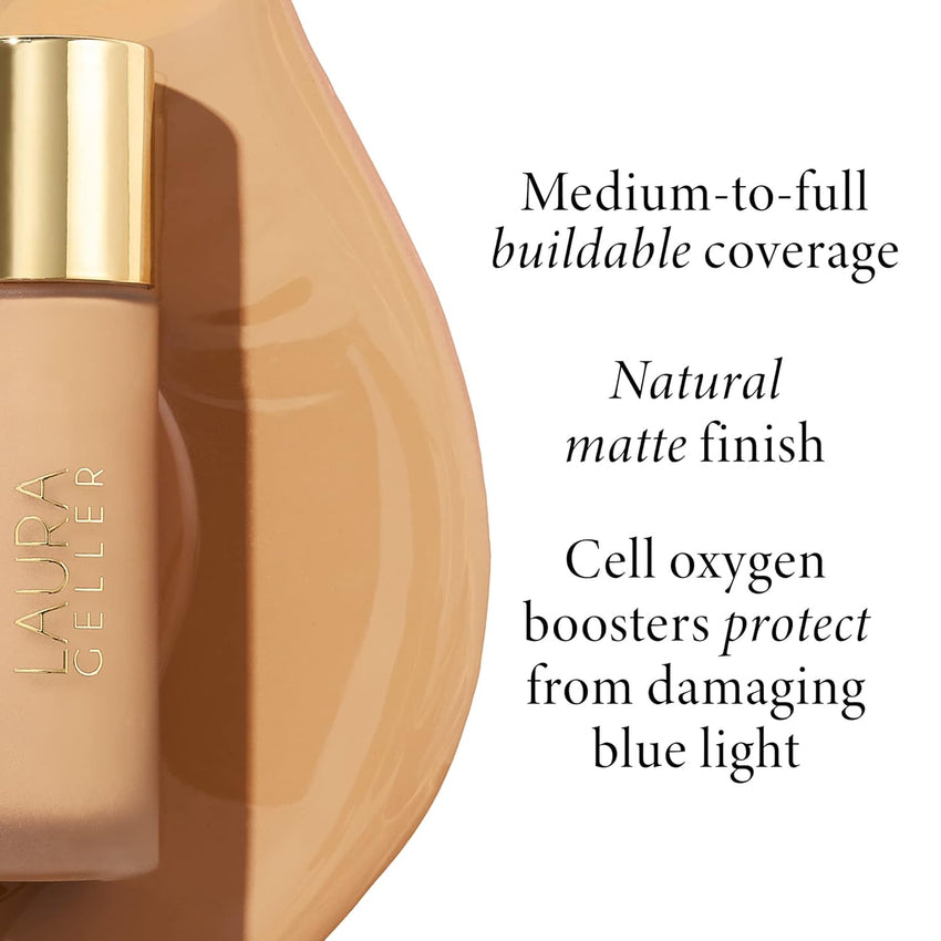 LAURA GELLER Double Take Liquid Foundation | Medium to Full Coverage, Natural Matte Finish, Medium