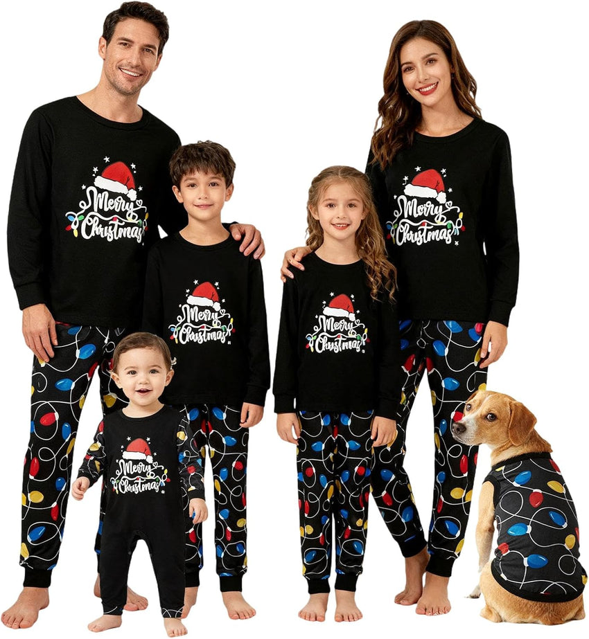 Family Christmas Pajamas Matching Sets - Soft Lettler Print Xmas Pjs for Couples & Kids | Holiday Family Pajamas