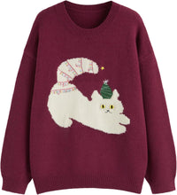 CIDER Women’s Cat Sweater Long Sleeve Crew Neck Fun Graphic Cute Patterned Pullover Sweater Tops